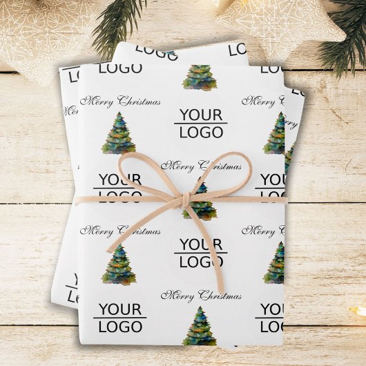 Voeg uw Logo-tekst promotie Kerstboom toe Inpakpapier Vel