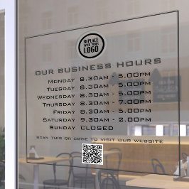 Voeg uw logo tekst QR-code bedrijfsopeningstijden Raamsticker