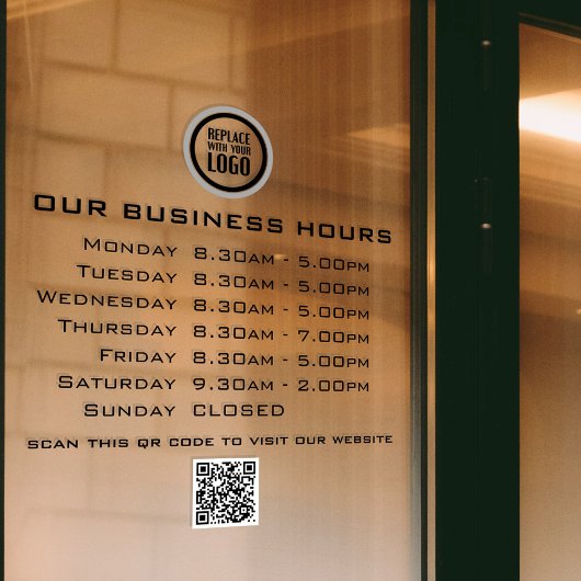 Voeg uw logo tekst QR-code bedrijfsopeningstijden  Raamsticker