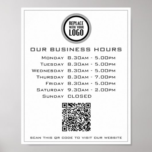 Voeg uw logo-tekst QR-code openingstijden toe Poster (Voorkant)