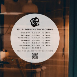 Voeg uw logo tekst QR-code openingsuren bedrijf to Raamsticker