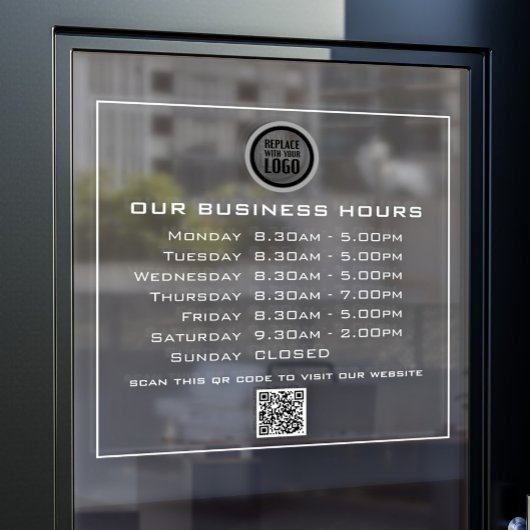 Voeg uw logo tekst QR-code openingsuren bedrijf to Raamsticker