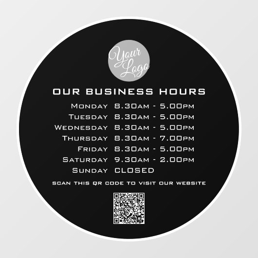 Voeg uw logo-tekst QR-code openingsuren bedrijf to Raamsticker (Vel)