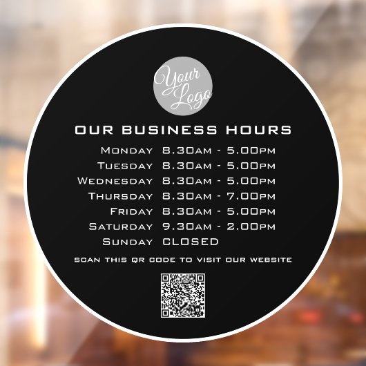 Voeg uw logo-tekst QR-code openingsuren bedrijf to Raamsticker (Vel 2)