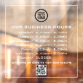 Voeg uw logo tekst QR-code openingsuren bedrijf to Raamsticker (Vel 2)