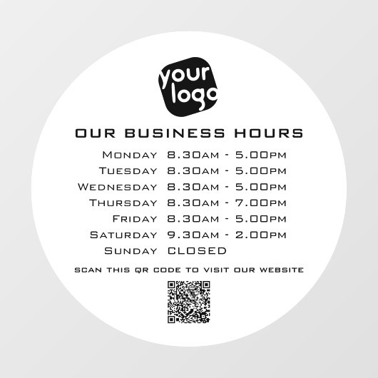 Voeg uw logo tekst QR-code openingsuren bedrijf to Raamsticker (Vel)