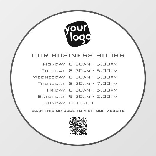 Voeg uw logo tekst QR-code openingsuren bedrijf to Raamsticker (Vel)