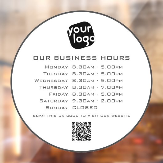 Voeg uw logo tekst QR-code openingsuren bedrijf to Raamsticker (Vel 2)