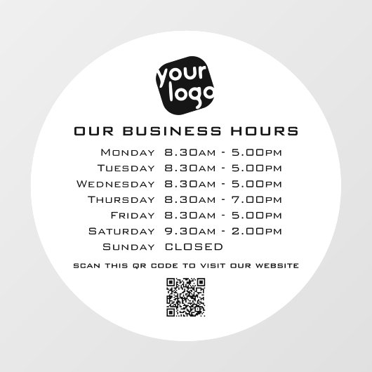 Voeg uw logo tekst QR-code openingsuren toe Raamsticker (Vel)
