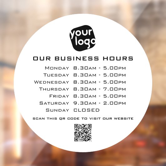 Voeg uw logo tekst QR-code openingsuren toe Raamsticker (Vel 2)