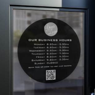 Voeg uw logo-tekst QR-code openingsuren voor bedri Raamsticker