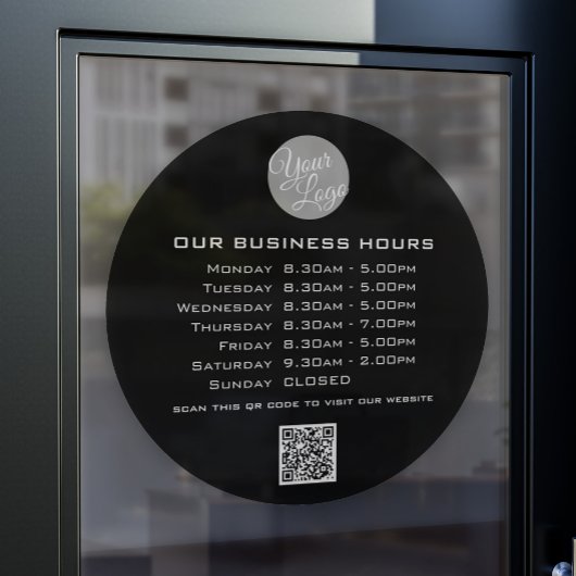 Voeg uw logo-tekst QR-code openingsuren voor bedri Raamsticker