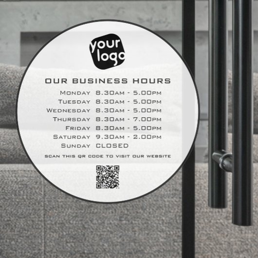 Voeg uw logo-tekst QR-code openingsuren voor bedri Raamsticker