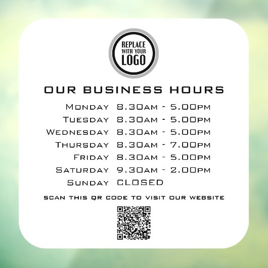 Voeg uw logo-tekst QR-code Zakelijke openingstijde Raamsticker (Vel 3)