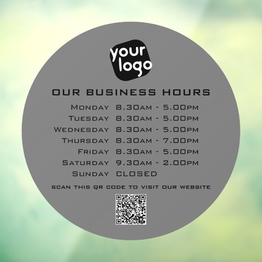 Voeg uw logo-tekst QR-code Zakelijke openingstijde Raamsticker (Vel 3)