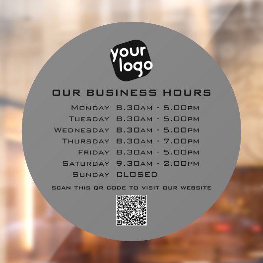 Voeg uw logo-tekst QR-code Zakelijke openingstijde Raamsticker (Vel 2)