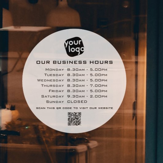 Voeg uw logo-tekst QR-code Zakelijke openingstijde Raamsticker