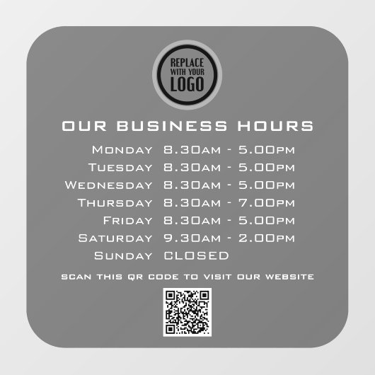 Voeg uw logo-tekst QR-code Zakelijke openingstijde Raamsticker (Vel)