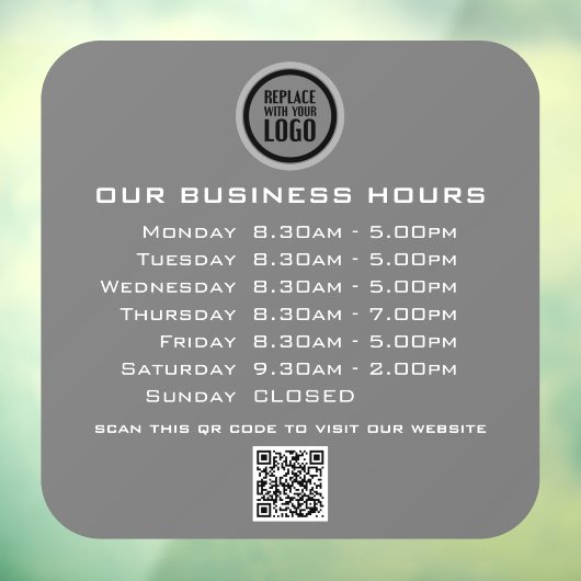 Voeg uw logo-tekst QR-code Zakelijke openingstijde Raamsticker (Vel 3)