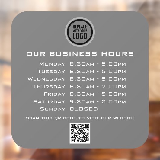 Voeg uw logo-tekst QR-code Zakelijke openingstijde Raamsticker (Vel 2)