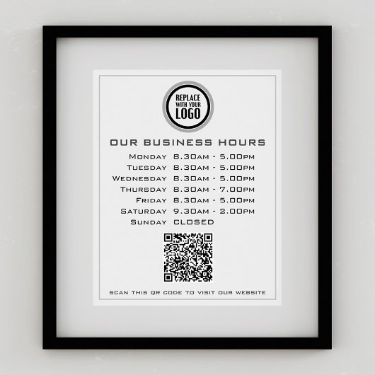 Voeg Uw Logo Tekst QR Code Zakelijke Openingsuren Poster