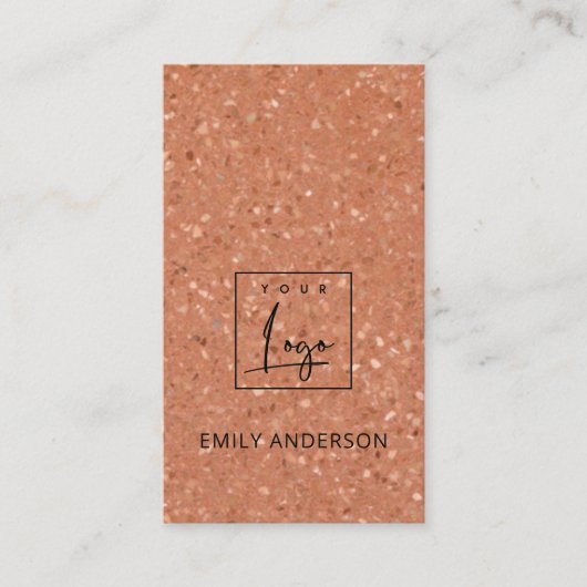 VOEG UW LOGO TERRACOTTA R RUSTIC TERRAZZO TEXTURE  VISITEKAARTJE (Voorkant)