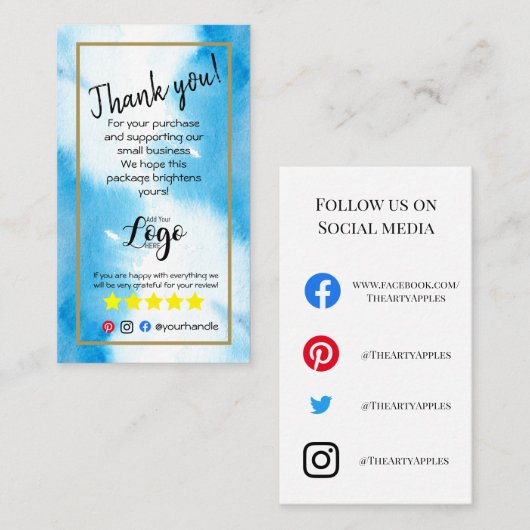 VOEG UW LOGO toe dank u bestelling insert blauw wa Visitekaartje (Voorkant / Achterkant)