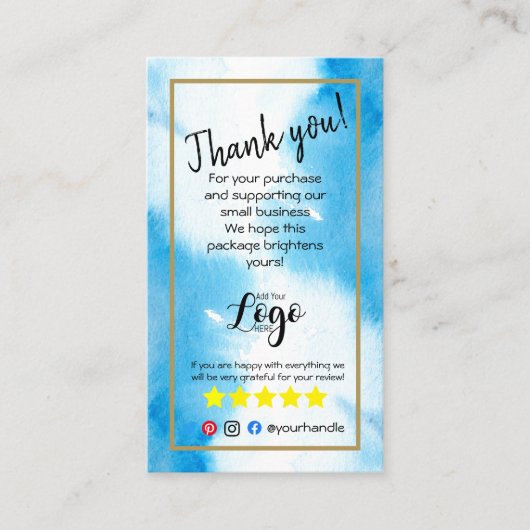 VOEG UW LOGO toe dank u bestelling insert blauw wa Visitekaartje (Voorkant)