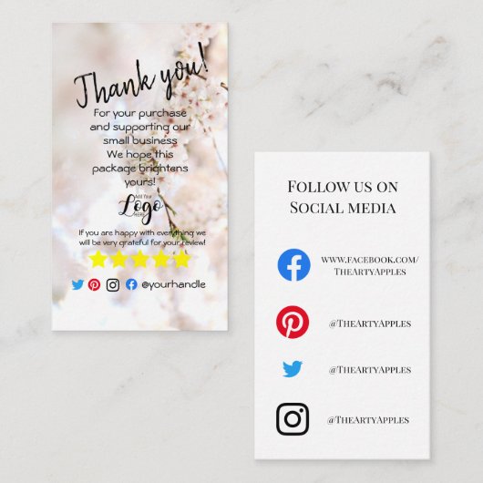 VOEG UW LOGO toe dank u bestelt insert roze bloese Visitekaartje (Voorkant / Achterkant)