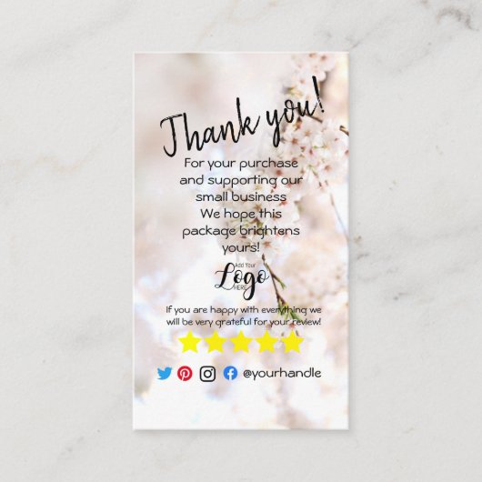 VOEG UW LOGO toe dank u bestelt insert roze bloese Visitekaartje (Voorkant)