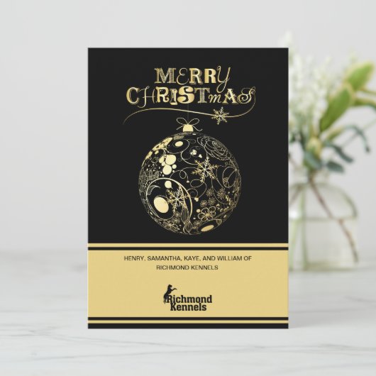 Voeg uw logo toe Goud/Zwarte Ornament Bedrijfskaar Feestdagenkaart (Staand voorkant)