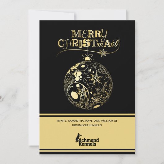 Voeg uw logo toe Goud/Zwarte Ornament Bedrijfskaar Feestdagenkaart (Voorkant)