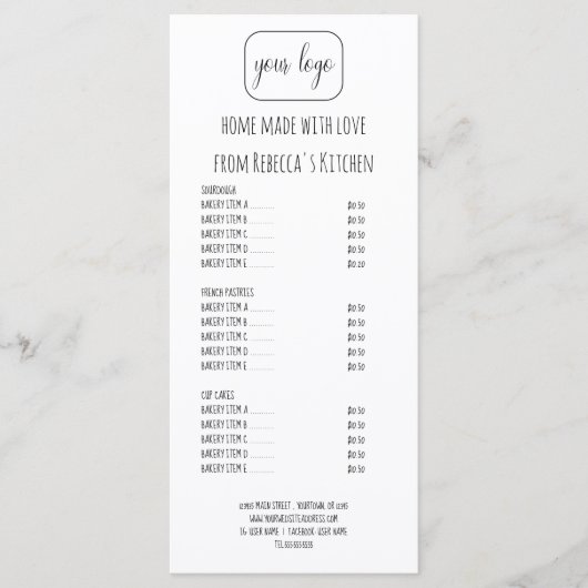 Voeg uw logo toe Homemade Bakkerij Prijslijst & M Menu (Voorkant)
