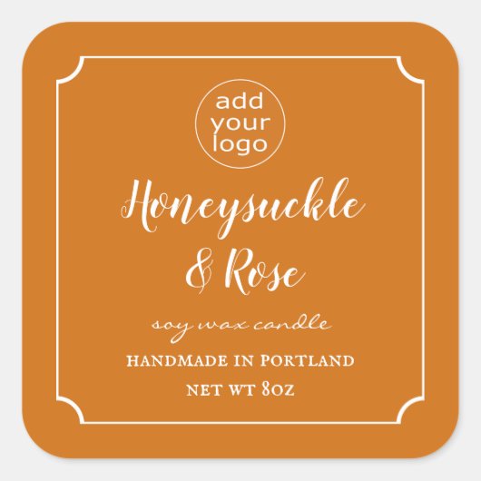 Voeg uw logo toe Kaars Verbrand Oranje Label Vierk (Voorkant)