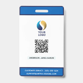 Voeg uw logo toe met QR-code Blauw zakelijk Badge