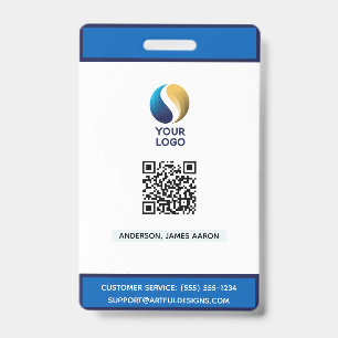 Voeg uw logo toe met QR-code Blauw zakelijk Badge