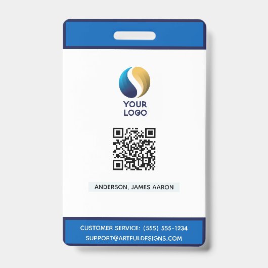Voeg uw logo toe met QR-code Blauw zakelijk Badge (Voorzijde)