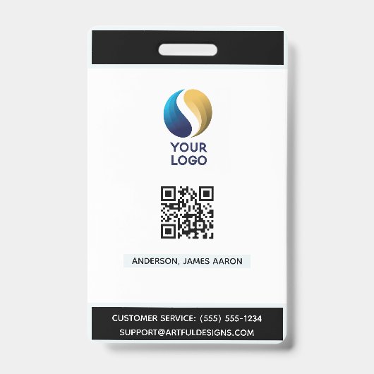 Voeg uw logo toe met QR-code zwart zakelijk Badge (Voorzijde)