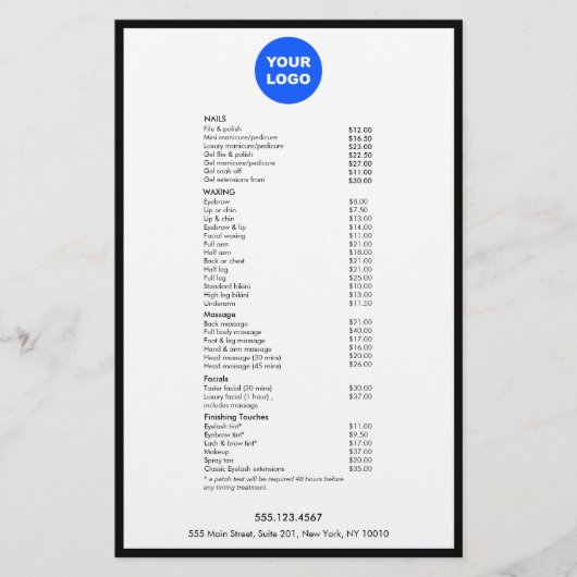 Voeg uw logo toe Schoonheidssalon Service Menu (Voorkant)