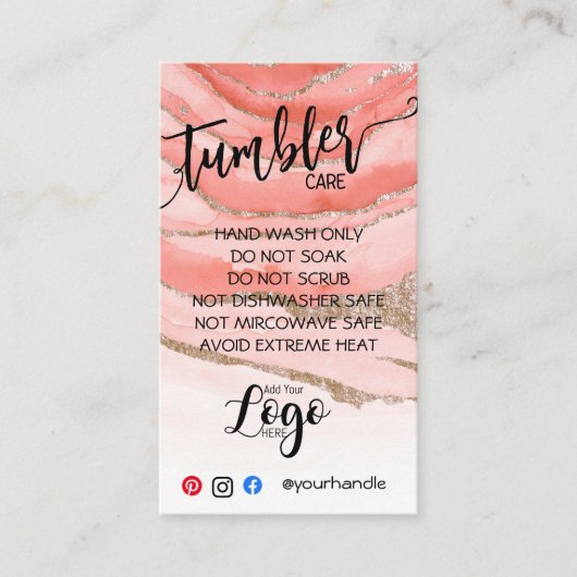 VOEG UW LOGO TUMBLER CARE CARDS vinyl business TOE Visitekaartje (Voorkant)