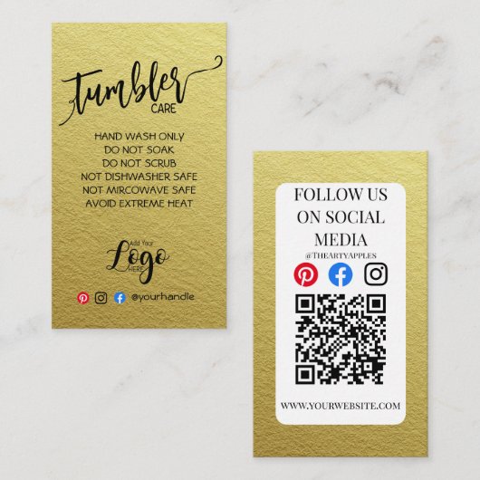 VOEG UW LOGO TUMBLER CARE CARDS vinyl business TOE Visitekaartje (Voorkant / Achterkant)