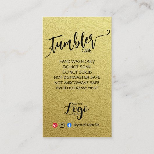 VOEG UW LOGO TUMBLER CARE CARDS vinyl business TOE Visitekaartje (Voorkant)