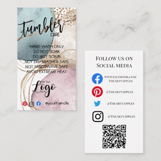 VOEG UW LOGO TUMBLER CARE KAART goudglitter TOE Visitekaartje (Voorkant / Achterkant)