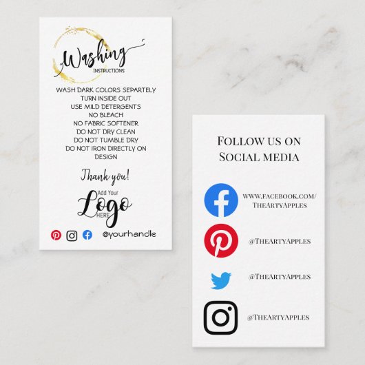 VOEG UW LOGO wasinstructies GoudZELKAARTEN TOE Visitekaartje (Voorkant / Achterkant)