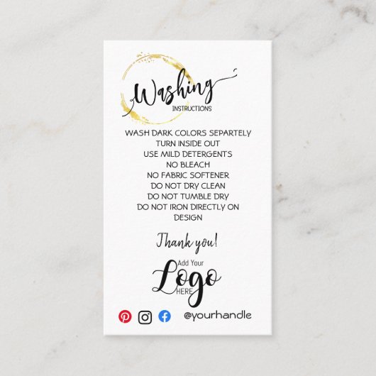 VOEG UW LOGO wasinstructies GoudZELKAARTEN TOE Visitekaartje (Voorkant)
