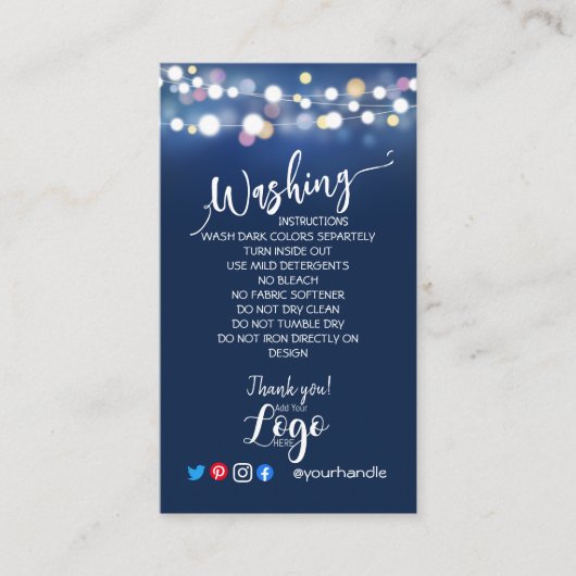 VOEG UW LOGO wasinstructies ZORG KAARTEN blauw TOE Visitekaartje (Voorkant)