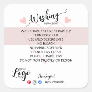 VOEG UW LOGO wasinstructies ZORG-sticker TOE Vierkante Sticker