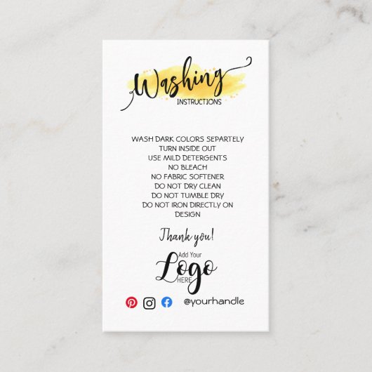 VOEG UW LOGO wasinstructies ZORGKAARTEN TOE Visitekaartje (Voorkant)