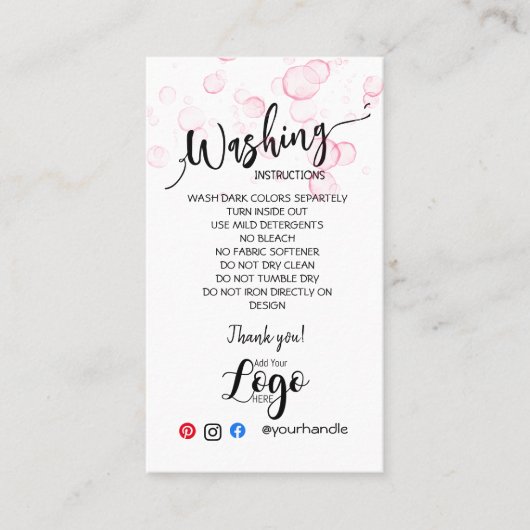 VOEG UW LOGO wasinstructies ZORGKAARTEN TOE Visitekaartje (Voorkant)