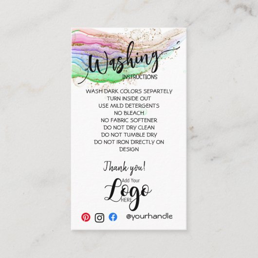 VOEG UW LOGO wasinstructies ZORGKAARTEN TOE Visitekaartje (Voorkant)